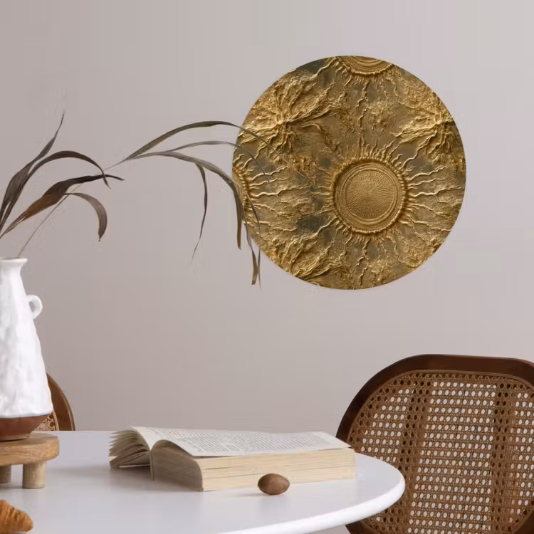 Zon - Reliëf - Antiek - Goud Wandcirkel behangsticker klein 186 -sfeer3
