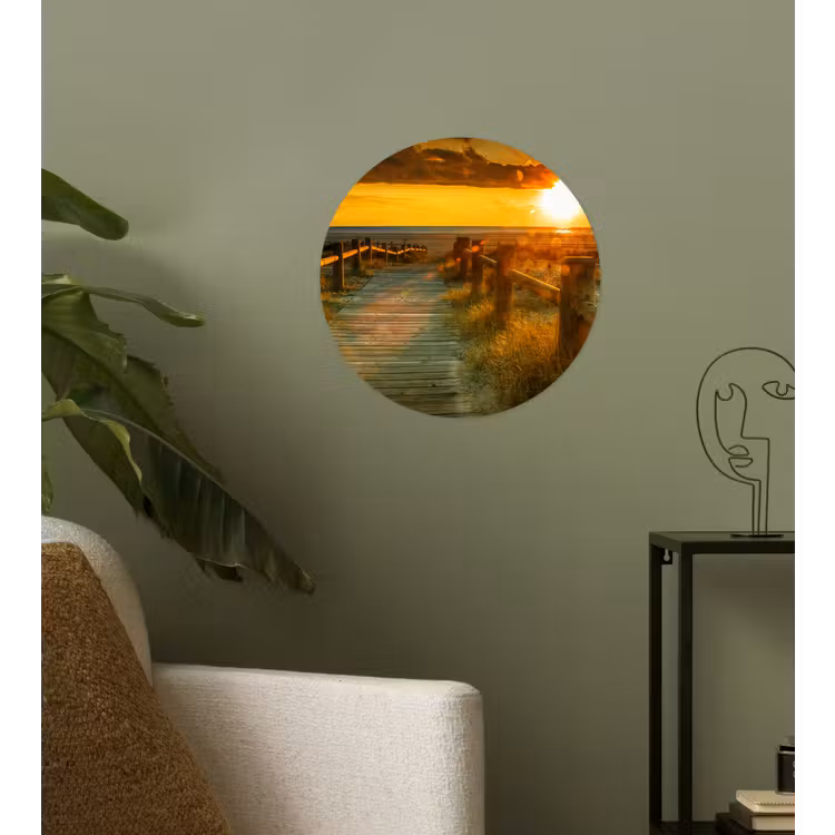 Zon - Strand - Duin - Horizon - Gras - Pad - Oranje Wandcirkel behangsticker klein -sfeer2