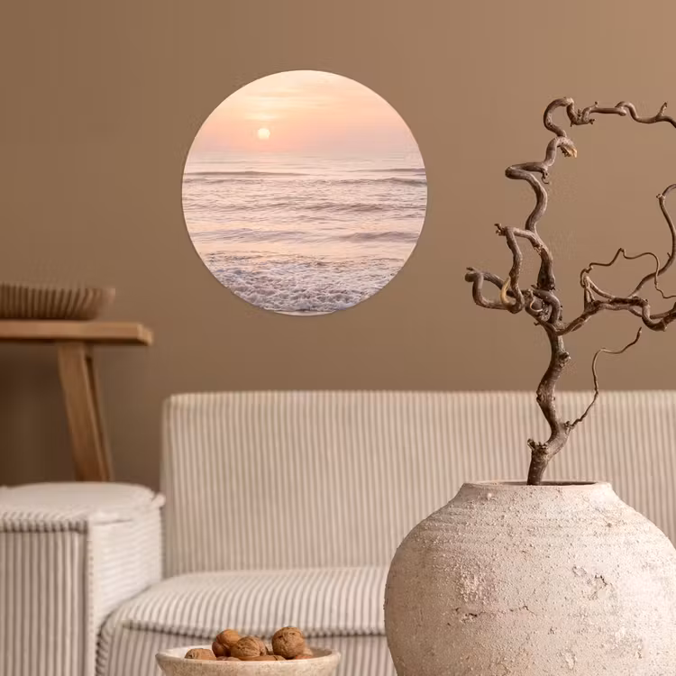 Zon - Strand - Roze Wandcirkel behangsticker klein -sfeer1