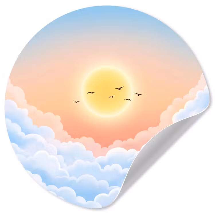 Zon - Vogels - Lucht - Natuur - Geel Wandcirkel behangsticker klein -3d