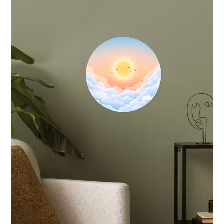Zon - Vogels - Lucht - Natuur - Geel Wandcirkel behangsticker klein -sfeer2
