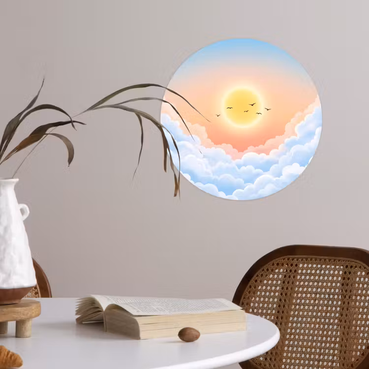 Zon - Vogels - Lucht - Natuur - Geel Wandcirkel behangsticker klein -sfeer3