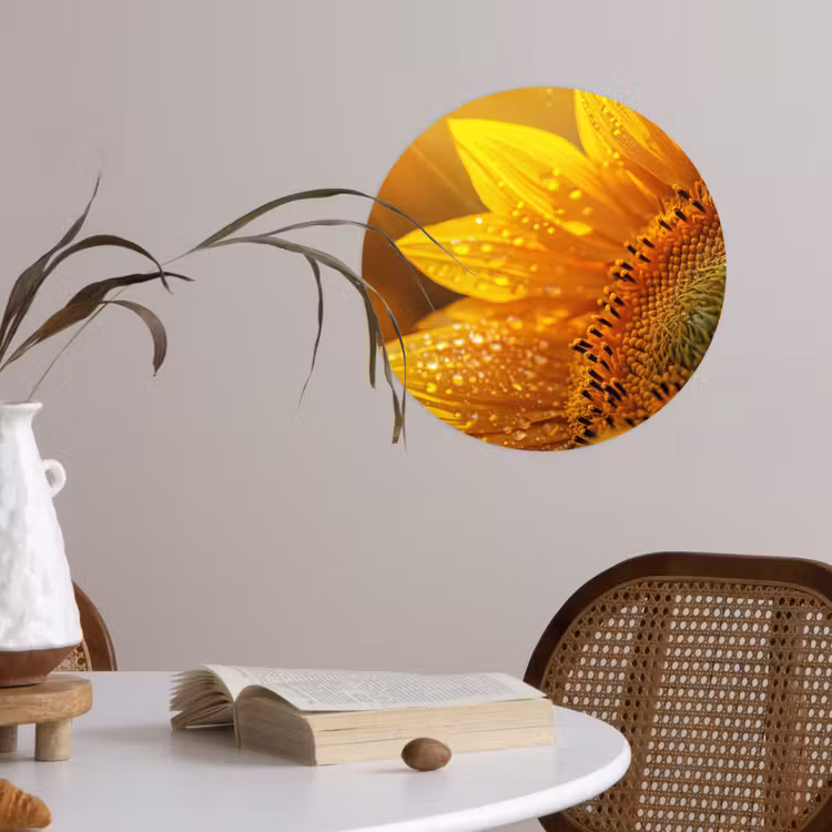 Zonnebloem - Dauwdruppels - Geel - Zonlicht Wandcirkel behangsticker klein -sfeer3