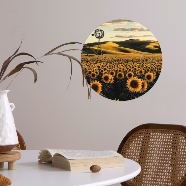 Zonnebloem - Veld - Windmolen Wandcirkel behangsticker klein -sfeer3