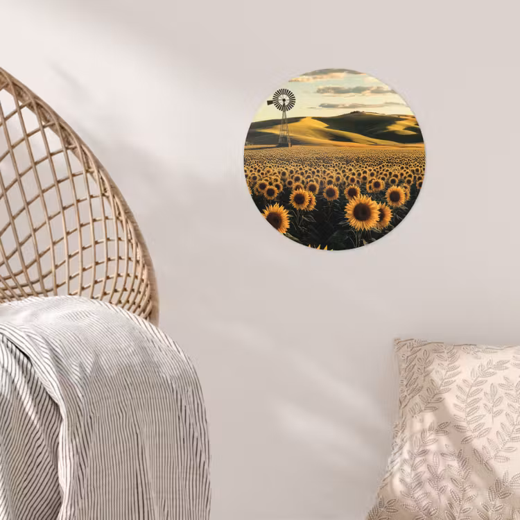 Zonnebloem - Veld - Windmolen Wandcirkel behangsticker klein -sfeer4
