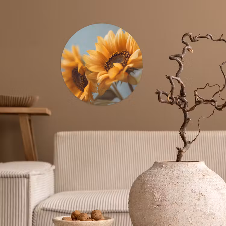 Zonnebloemen - Geel - Wazig Wandcirkel behangsticker klein -sfeer1