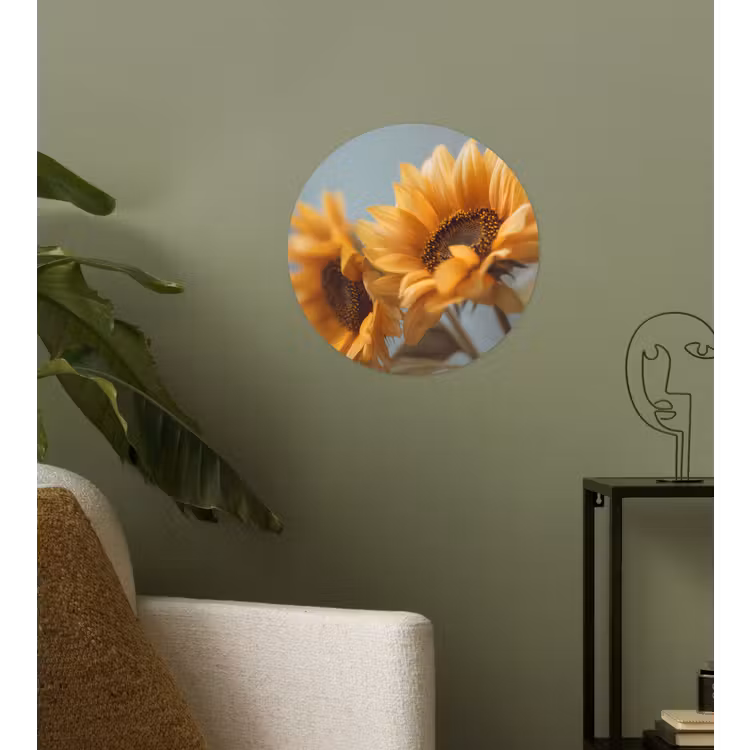 Zonnebloemen - Geel - Wazig Wandcirkel behangsticker klein -sfeer2