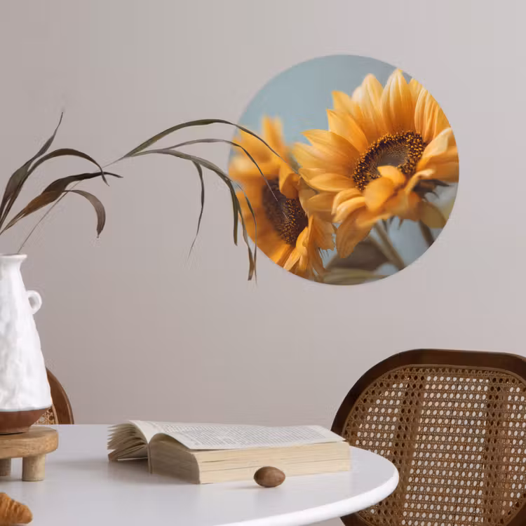 Zonnebloemen - Geel - Wazig Wandcirkel behangsticker klein -sfeer3