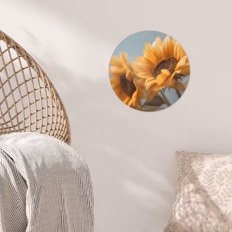 Zonnebloemen - Geel - Wazig Wandcirkel behangsticker klein -sfeer4