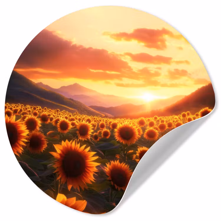Zonnebloemen - Zonsondergang - Landschap Wandcirkel behangsticker klein -3d