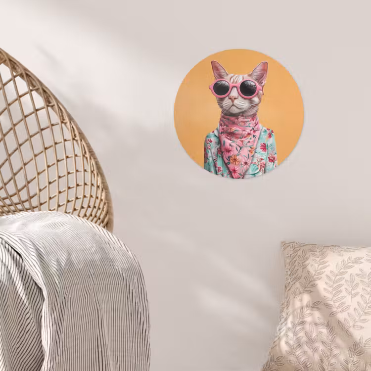 Zonnebril - Kat - Sjaal - Bloemen Wandcirkel behangsticker klein -sfeer4