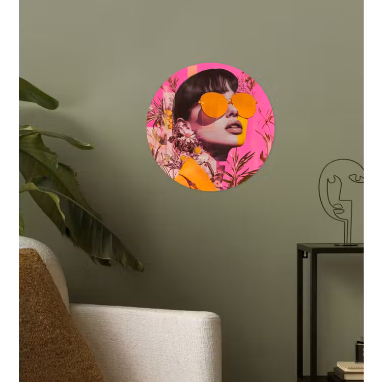 Zonnebril - Oranje - Vrouw - Planten Wandcirkel behangsticker klein -sfeer2