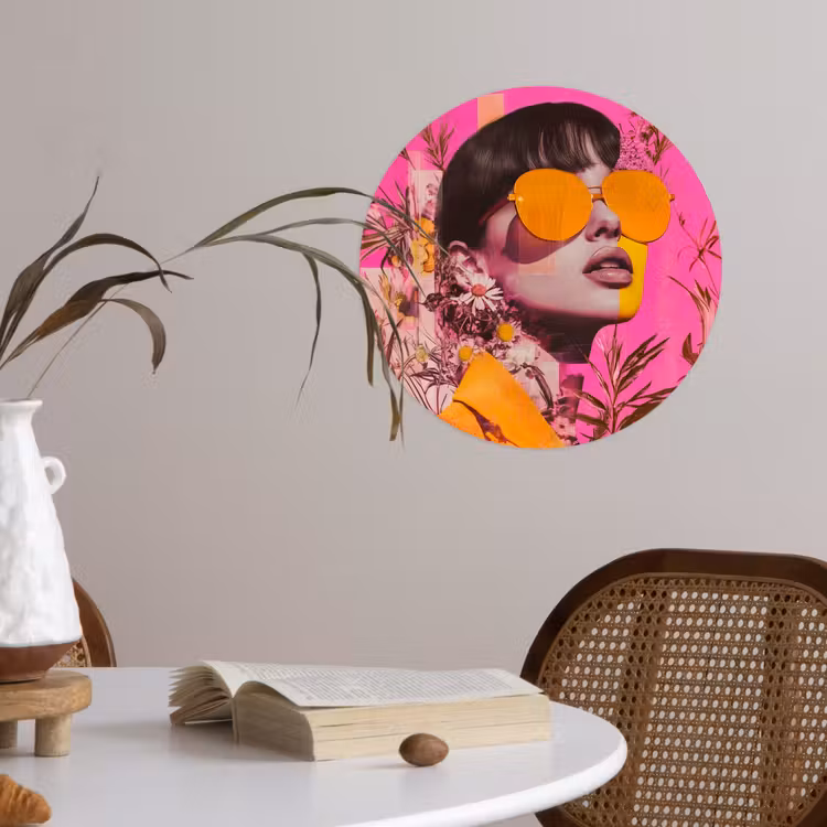Zonnebril - Oranje - Vrouw - Planten Wandcirkel behangsticker klein -sfeer3