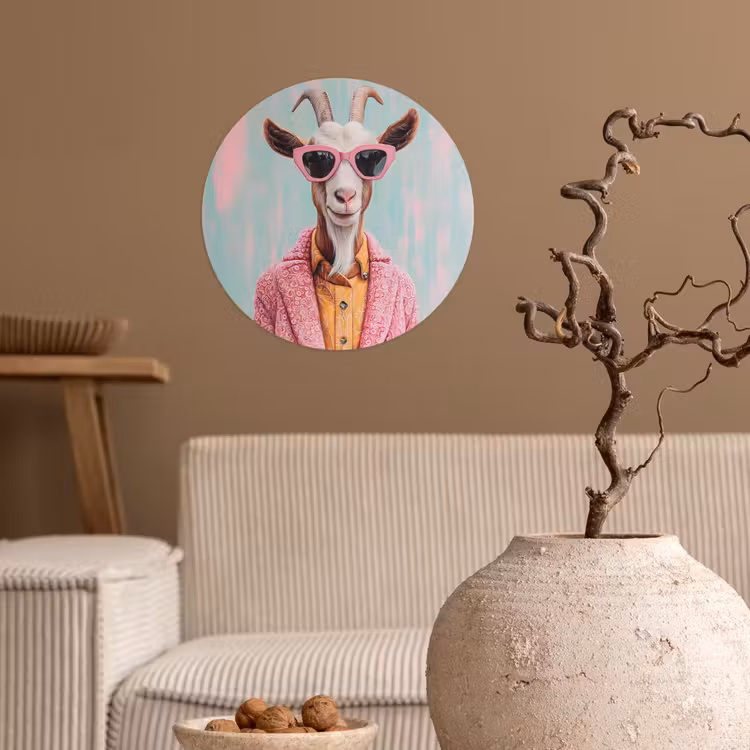 Zonnebril - Roze - Geit - Horen Wandcirkel behangsticker klein -sfeer1