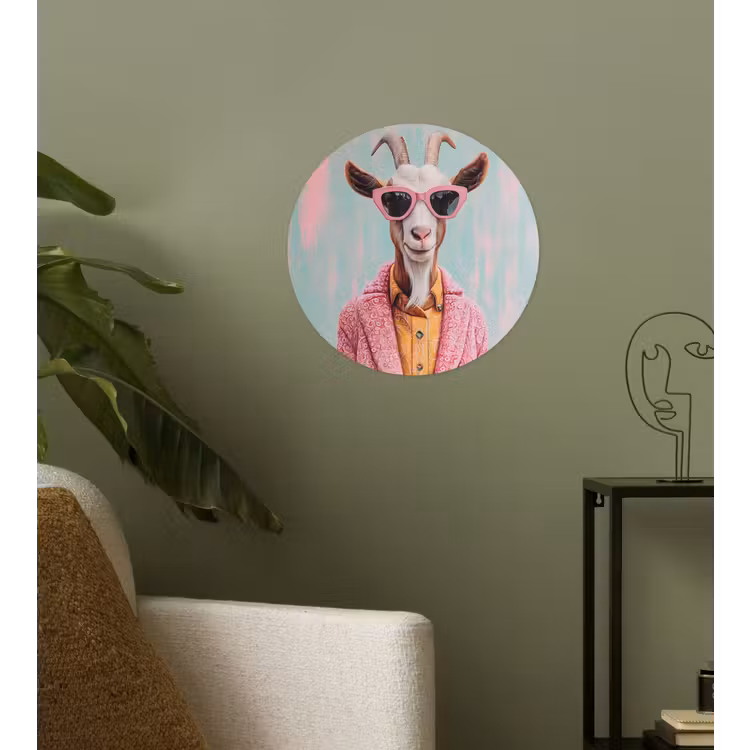Zonnebril - Roze - Geit - Horen Wandcirkel behangsticker klein -sfeer2