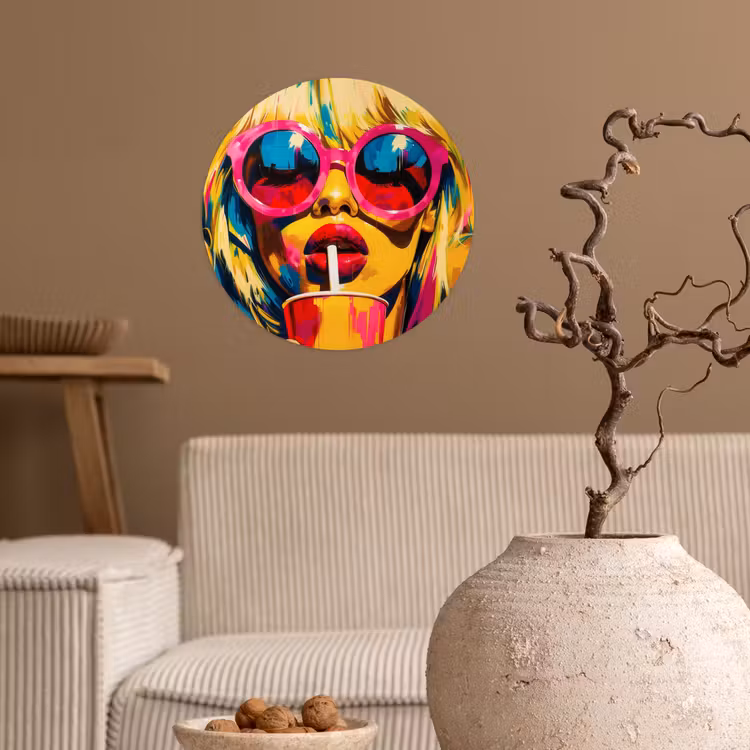 Zonnebril - Roze - Vrouw - Rietje Wandcirkel behangsticker klein -sfeer1