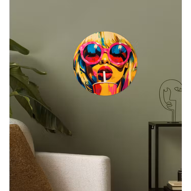 Zonnebril - Roze - Vrouw - Rietje Wandcirkel behangsticker klein -sfeer2