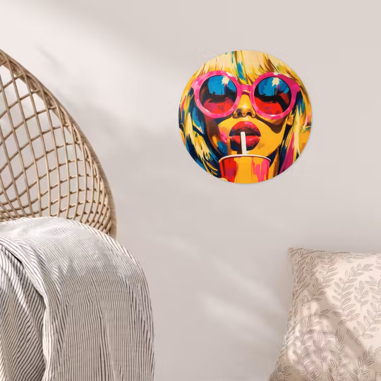 Zonnebril - Roze - Vrouw - Rietje Wandcirkel behangsticker klein -sfeer4