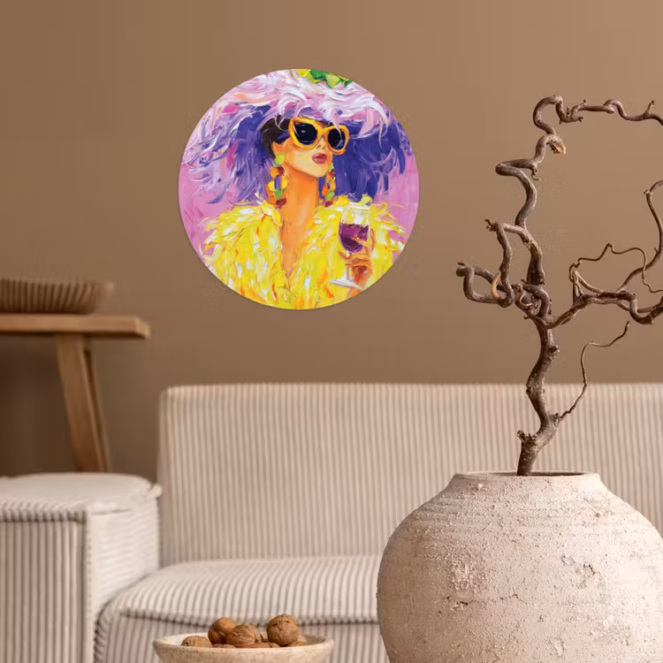 Zonnebril - Vrouw - Jas - Veren Wandcirkel behangsticker klein -sfeer1