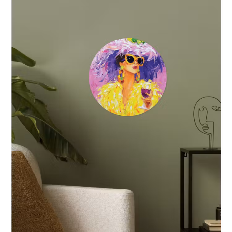 Zonnebril - Vrouw - Jas - Veren Wandcirkel behangsticker klein -sfeer2