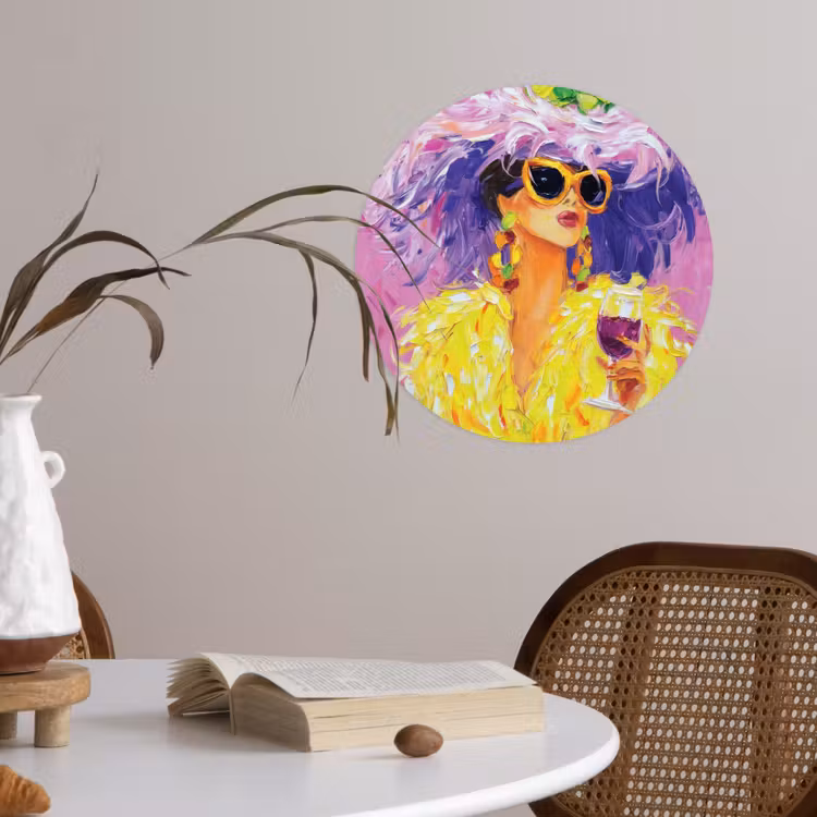 Zonnebril - Vrouw - Jas - Veren Wandcirkel behangsticker klein -sfeer3