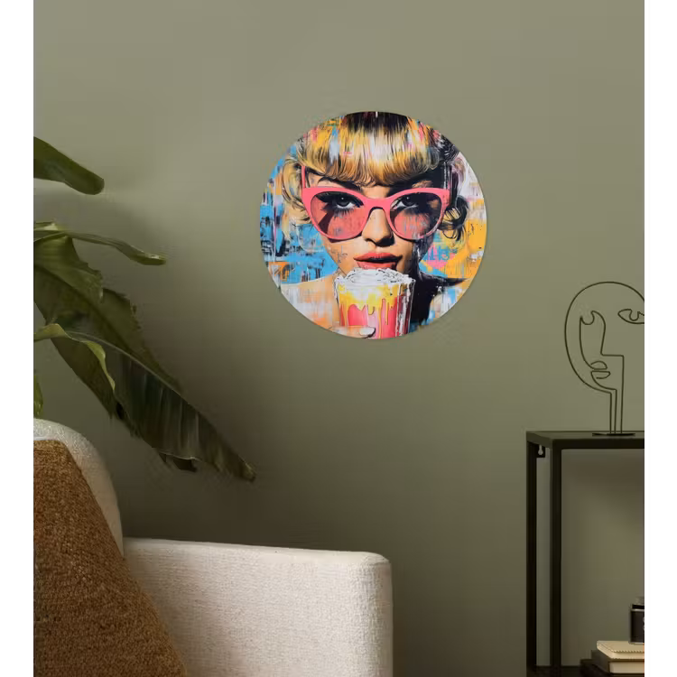 Zonnebril - Vrouw - Kleurrijk - Verfspetters Wandcirkel behangsticker klein -sfeer2