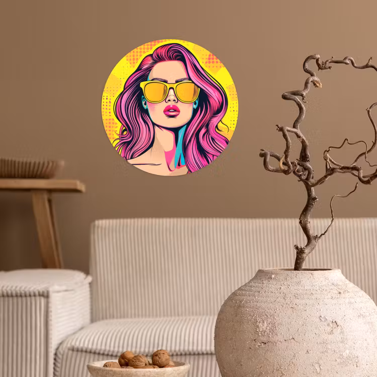 Zonnebril - Vrouw - Zonnig - Geel Wandcirkel behangsticker klein -sfeer1