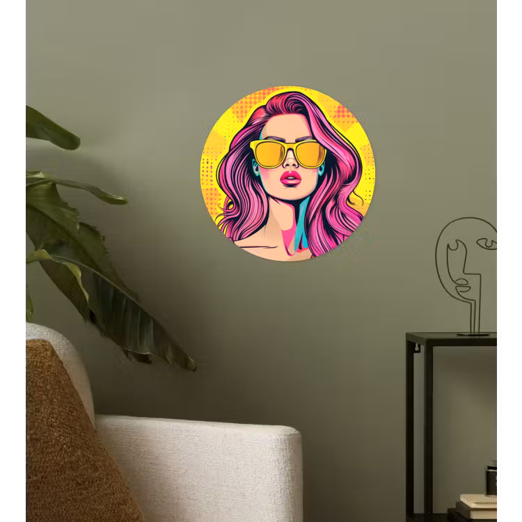 Zonnebril - Vrouw - Zonnig - Geel Wandcirkel behangsticker klein -sfeer2