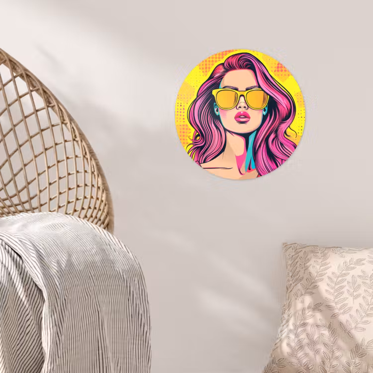 Zonnebril - Vrouw - Zonnig - Geel Wandcirkel behangsticker klein -sfeer4