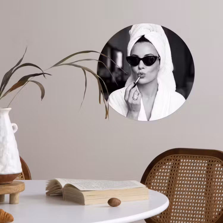 Zonnebril - Vrouw - Zwart - Wit Wandcirkel behangsticker klein -sfeer3