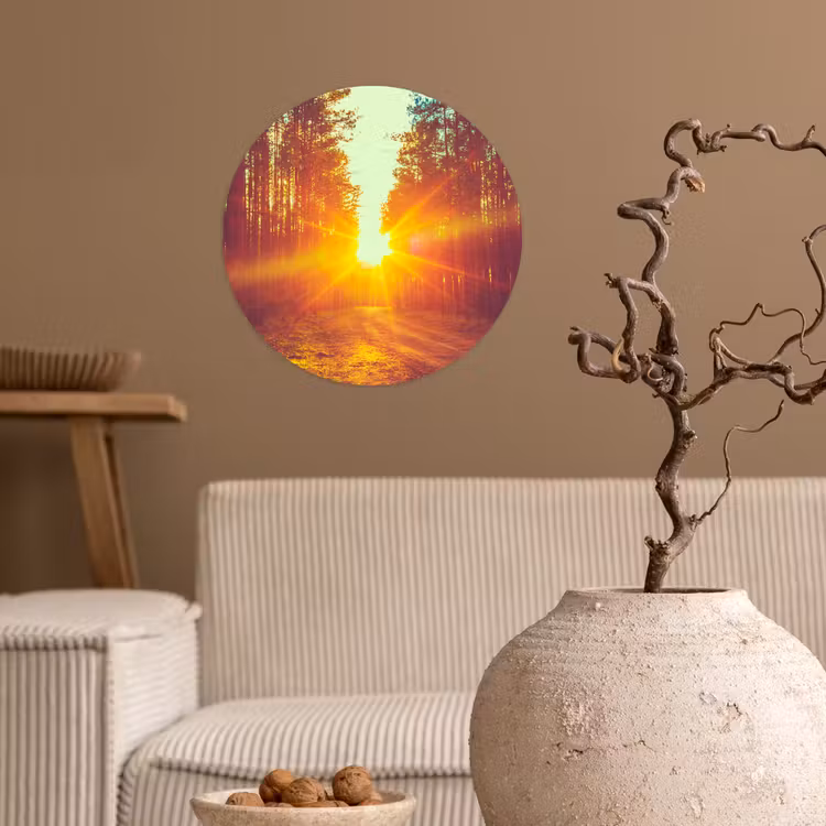 Zonsondergang - Bomen - Bos - Natuur Wandcirkel behangsticker klein -sfeer1