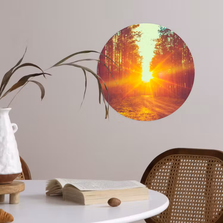 Zonsondergang - Bomen - Bos - Natuur Wandcirkel behangsticker klein -sfeer3