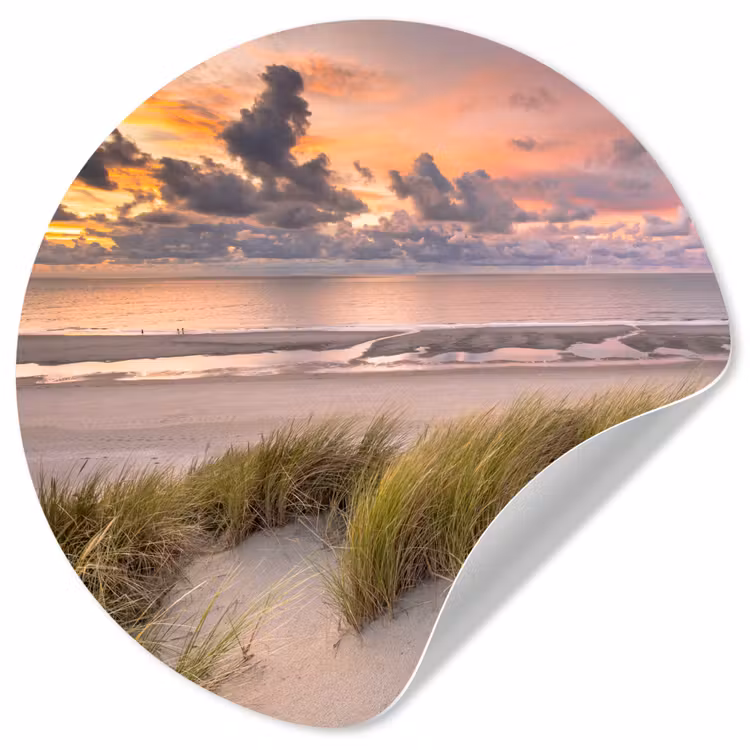 Zonsondergang - Duin - Strand - Planten - Zee Wandcirkel behangsticker klein -3d
