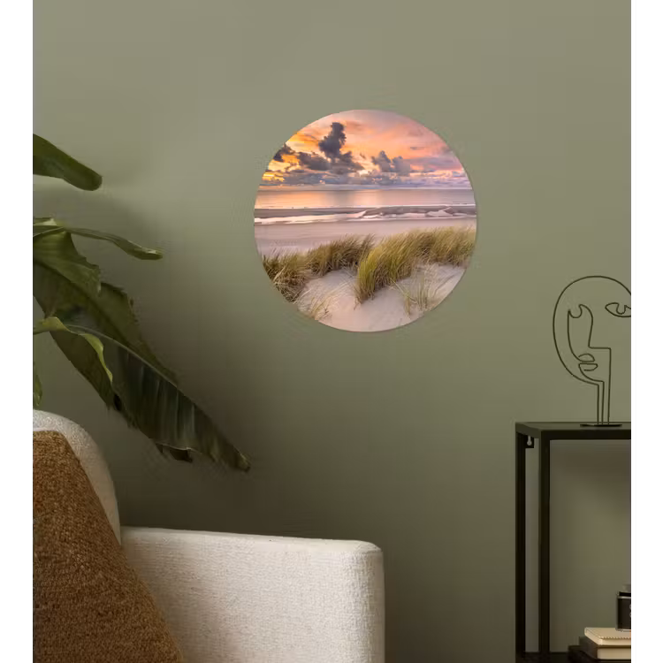 Zonsondergang - Duin - Strand - Planten - Zee Wandcirkel behangsticker klein -sfeer2