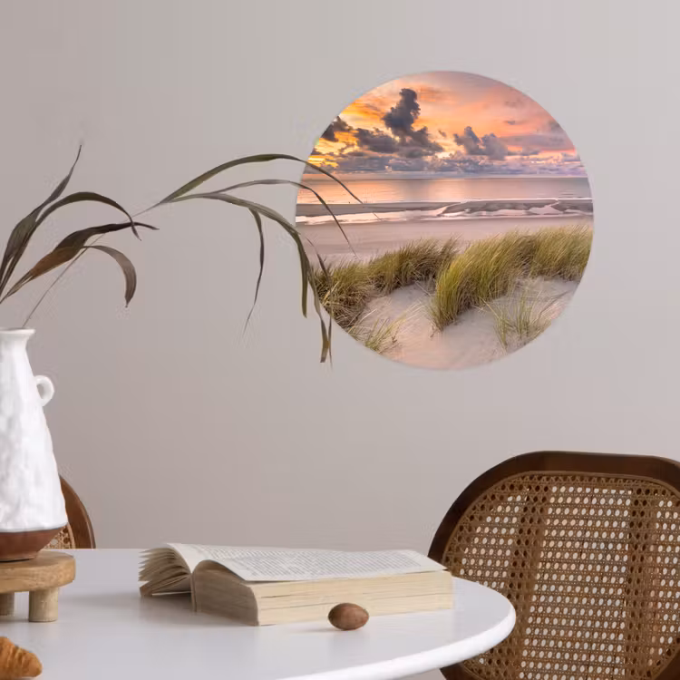 Zonsondergang - Duin - Strand - Planten - Zee Wandcirkel behangsticker klein -sfeer3