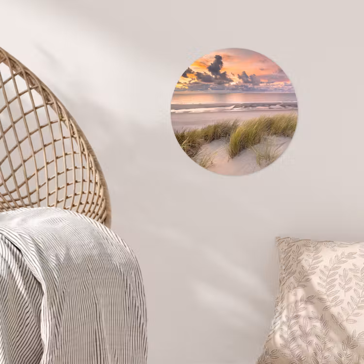 Zonsondergang - Duin - Strand - Planten - Zee Wandcirkel behangsticker klein -sfeer4