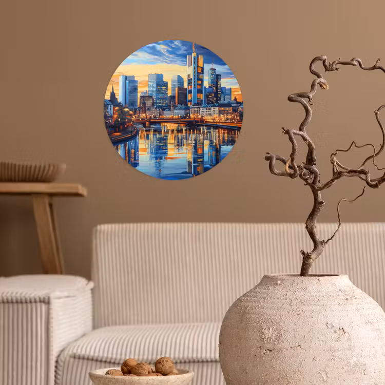 Zonsondergang Frankfurt - Stad - Skyline - Water Wandcirkel behangsticker klein -sfeer1
