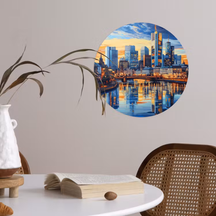 Zonsondergang Frankfurt - Stad - Skyline - Water Wandcirkel behangsticker klein -sfeer3
