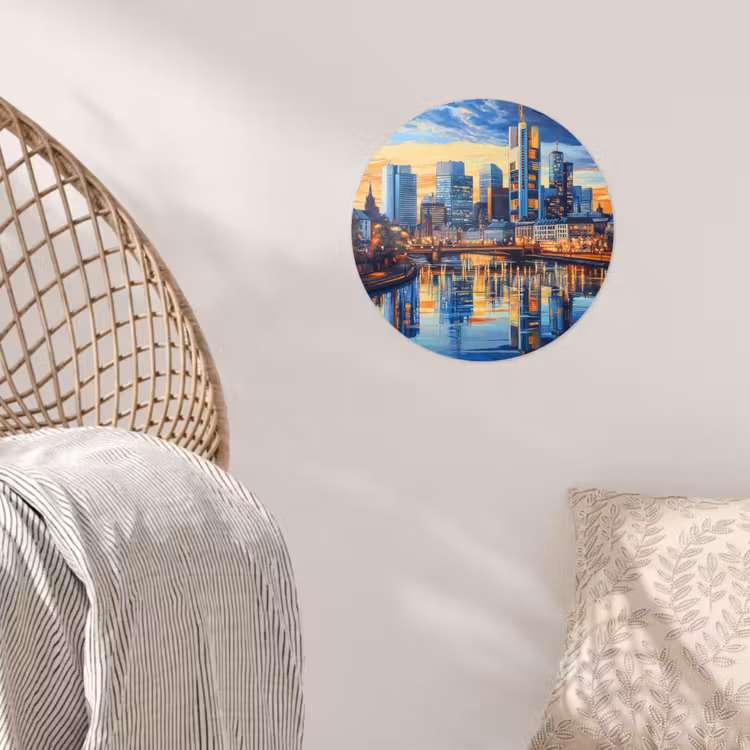 Zonsondergang Frankfurt - Stad - Skyline - Water Wandcirkel behangsticker klein -sfeer4