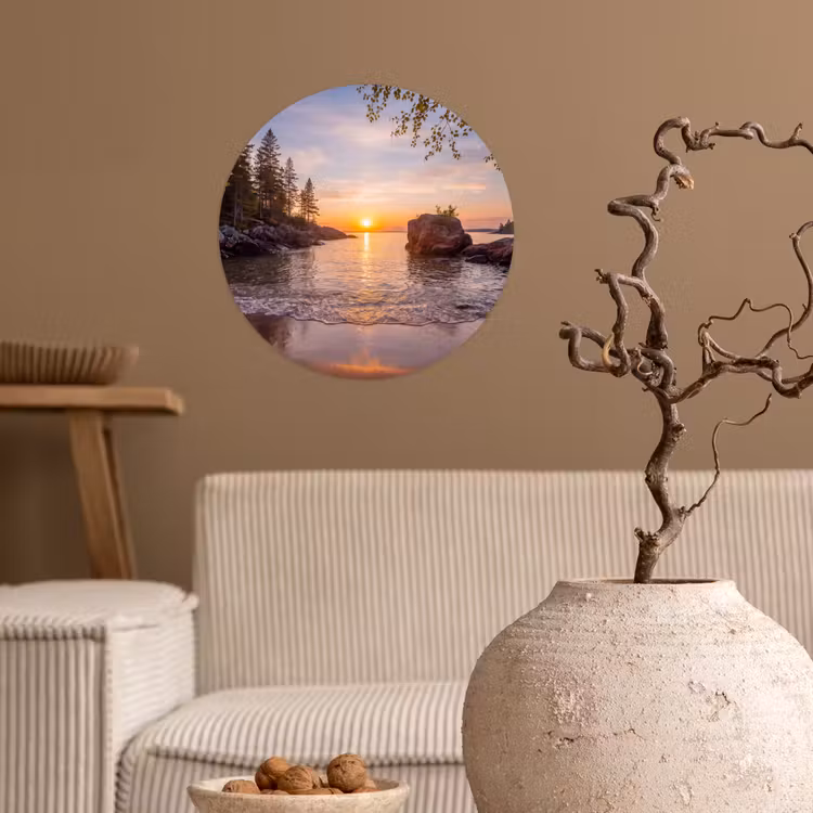 Zonsondergang - Kust - Water - Natuur - Oranje Wandcirkel behangsticker klein -sfeer1