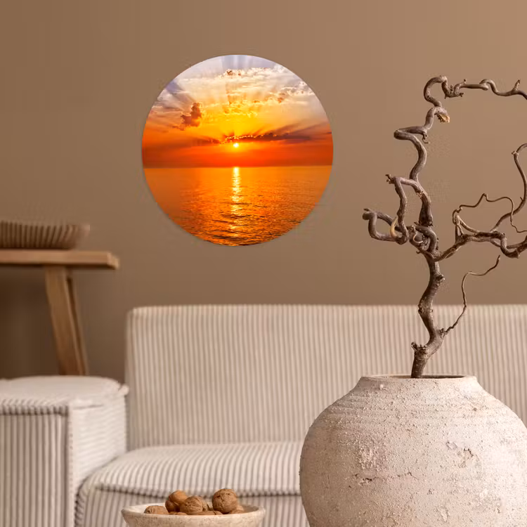 Zonsondergang - Zee - Lucht - Oranje - Horizon - Water Wandcirkel behangsticker klein -sfeer1
