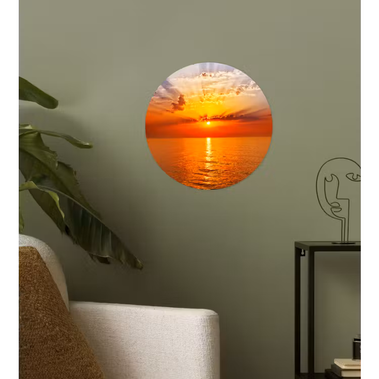 Zonsondergang - Zee - Lucht - Oranje - Horizon - Water Wandcirkel behangsticker klein -sfeer2