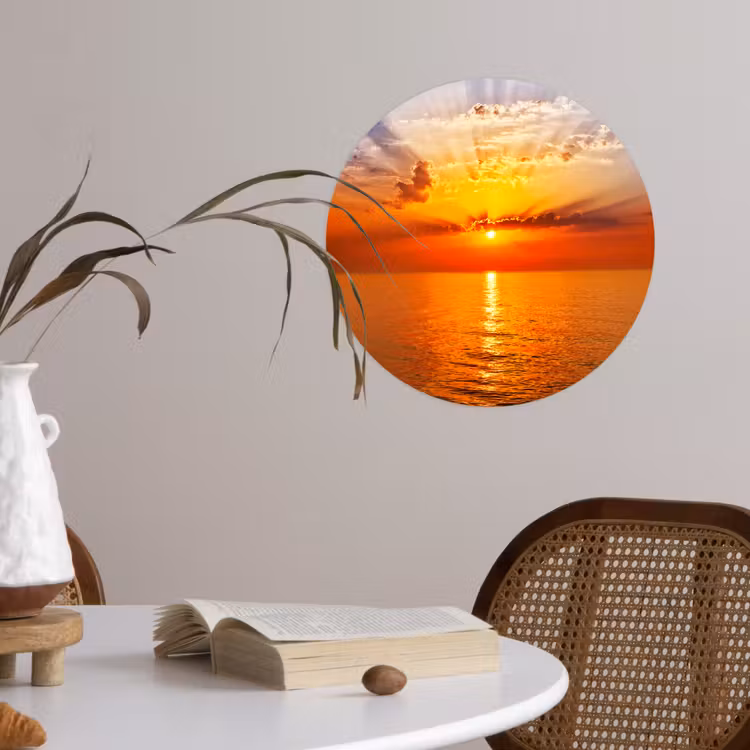 Zonsondergang - Zee - Lucht - Oranje - Horizon - Water Wandcirkel behangsticker klein -sfeer3