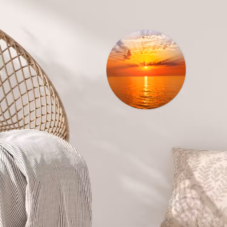 Zonsondergang - Zee - Lucht - Oranje - Horizon - Water Wandcirkel behangsticker klein -sfeer4