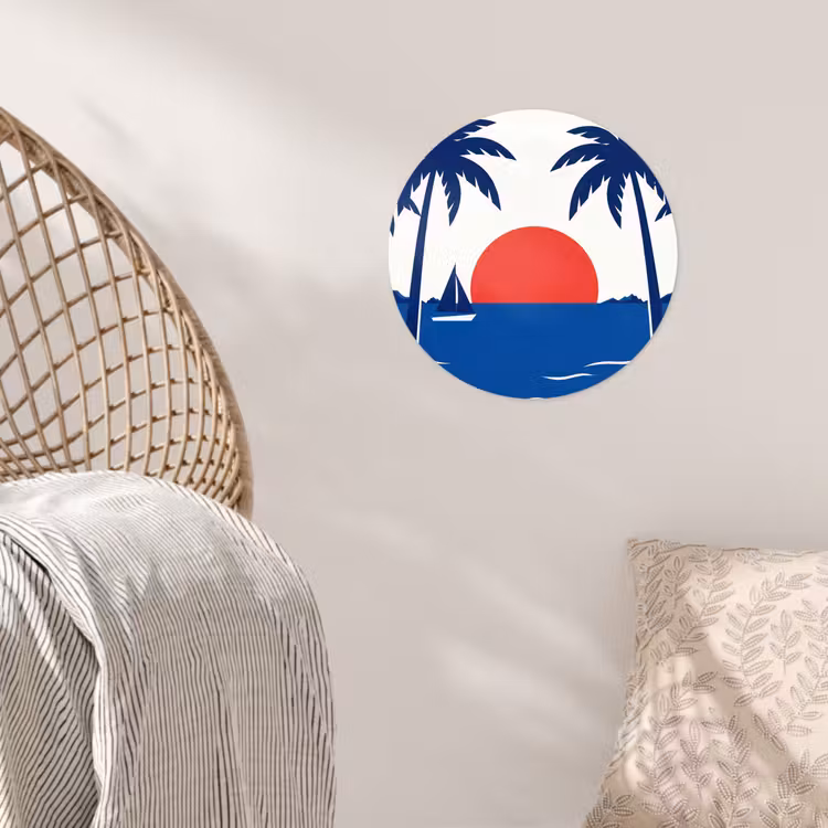 Zonsondergang - Zee - Palmboom - Tropisch - Modern Wandcirkel behangsticker klein -sfeer4