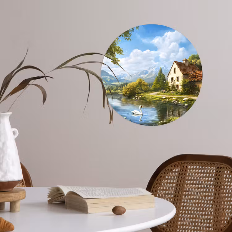 Zwaan - Bomen - Rust Wandcirkel behangsticker klein -sfeer3