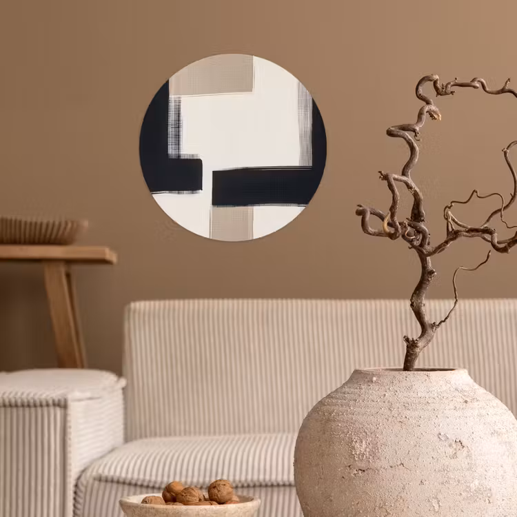 Zwart - Abstract - Japandi Wandcirkel behangsticker klein -sfeer1