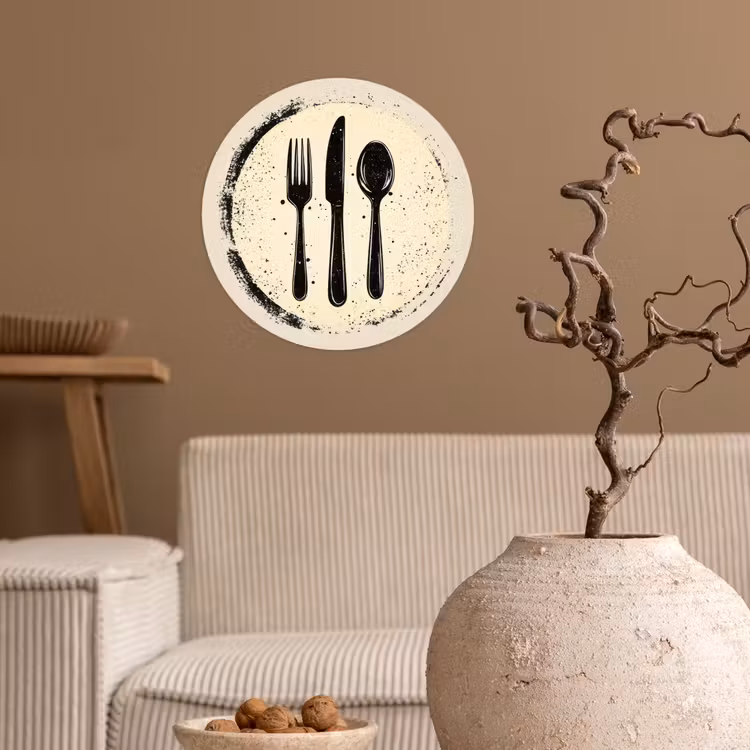 Zwart - Bestek - Rondje Wandcirkel behangsticker klein -sfeer1