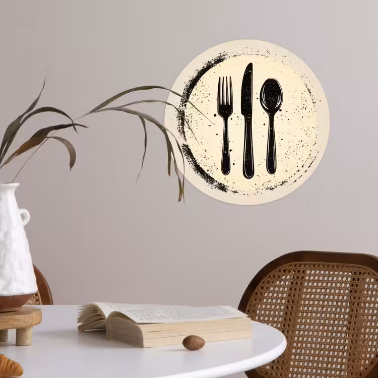 Zwart - Bestek - Rondje Wandcirkel behangsticker klein -sfeer3