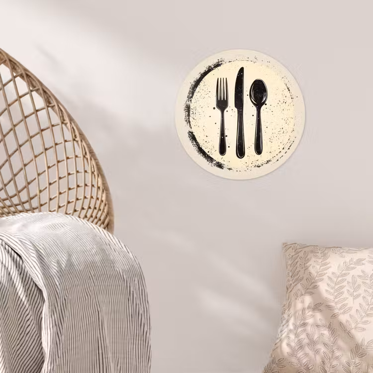 Zwart - Bestek - Rondje Wandcirkel behangsticker klein -sfeer4